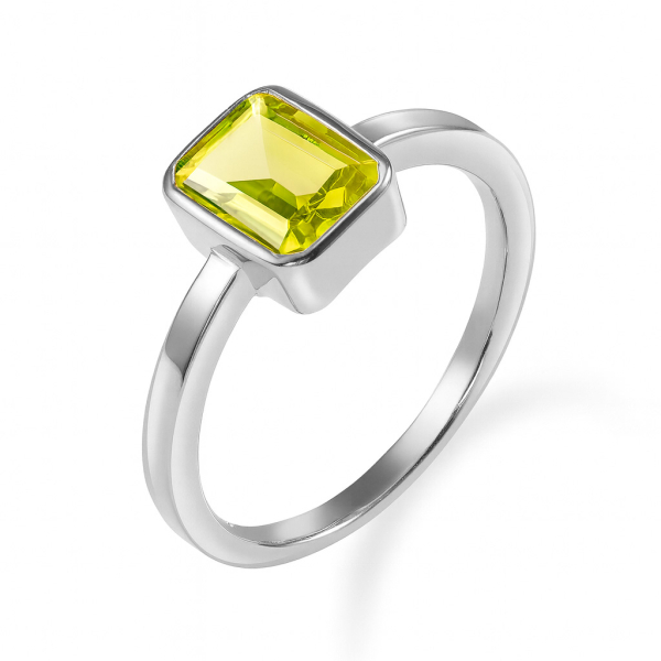 Damenring Oktagon Silber 925 rhodiniert - Zirkonia Peridot