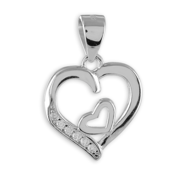 Anhänger Herz Silber 925 rhodiniert - 6 Zirkonia - 13x14mm