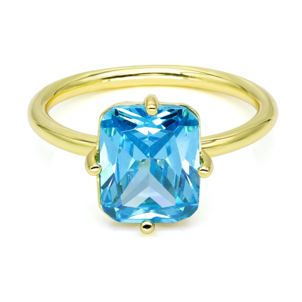 Damenring Zirkonia Hellblau Silber 925 vergoldet - 8x10mm