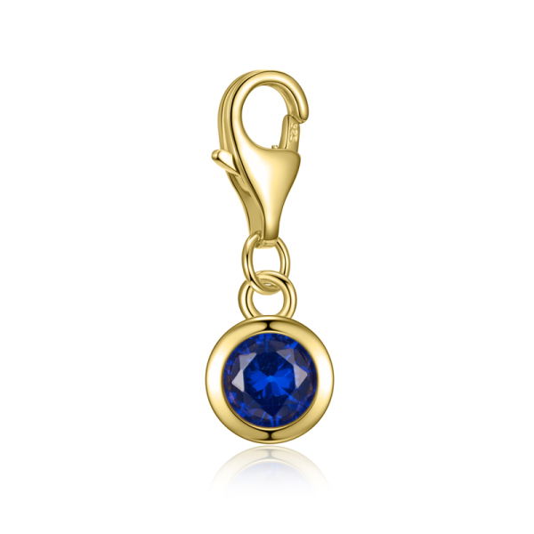 Charm Zirkonia Blau Silber 925 vergoldet - 5mm