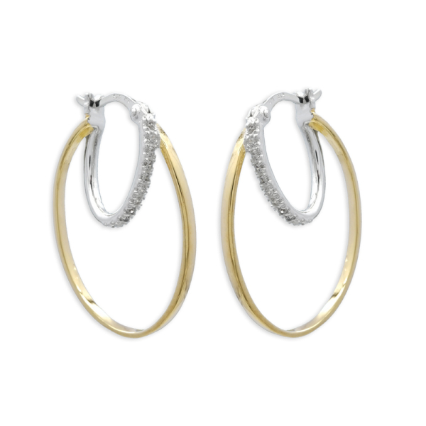 Creolen Silber 925 Bicolor - 22 Zirkonia - 26x19x1,5mm