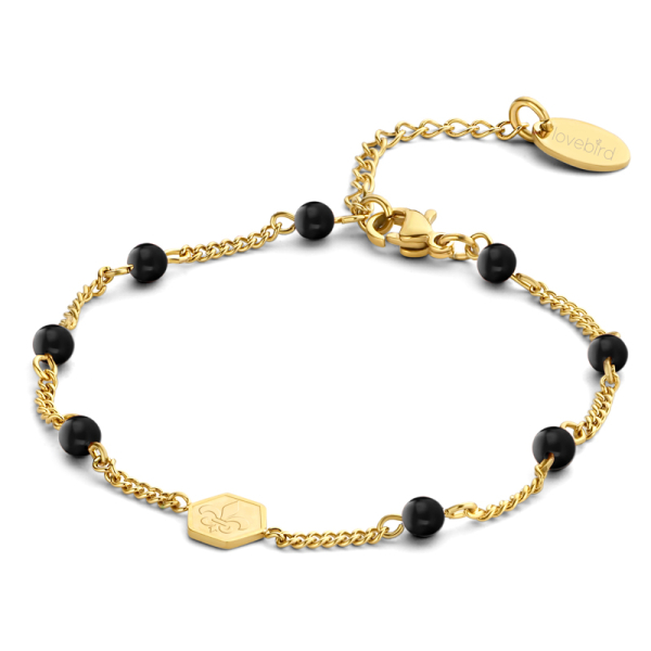 Lovebird Armband mit schwarzem Achat und Hexagon Edelstahl - Goldfarben
