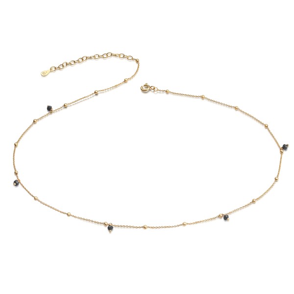 Collier Silber 925 vergoldet - 5 synthetische Spinelle schwarz - Kugeln
