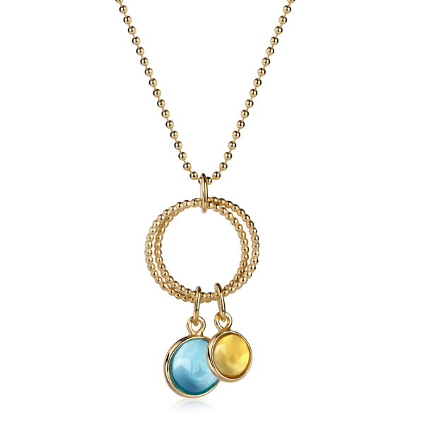 Collier mit Quarz Cabochon Swiss Blue und gelb Silber 925 vergoldet - 3 Milliemes