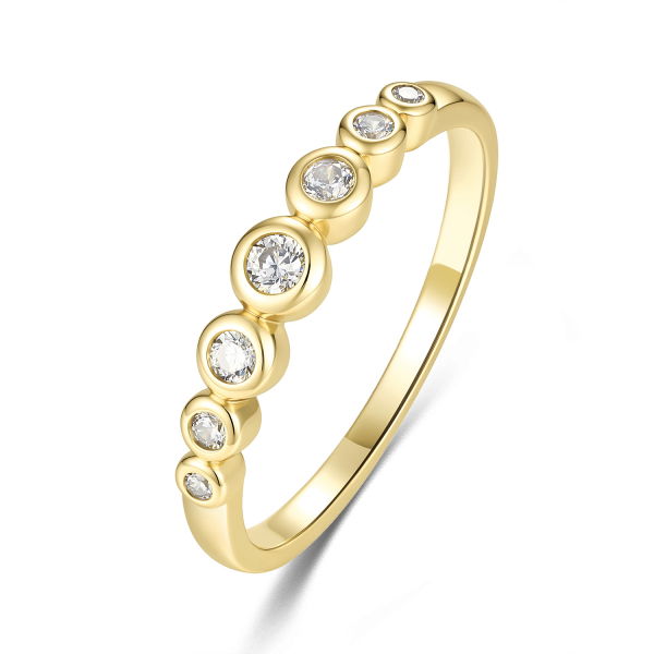 Damenring Silber 925 vergoldet mit 7 Zirkonia - Goldring Optik