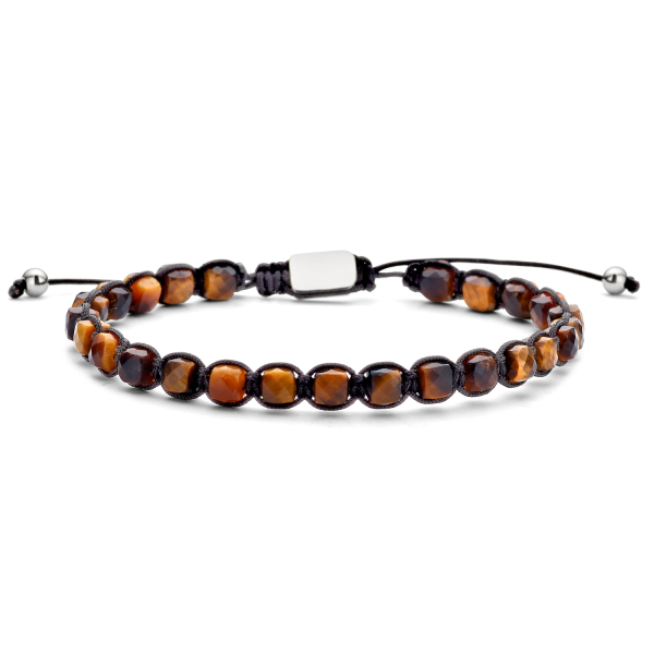 Frank 1967 Armband Edelstahl IPS - Tigerauge 5mm mit schwarzem Textilband