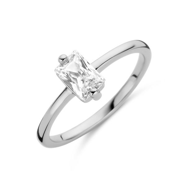 Damenring Zirkonia Baguette Silber 925 rhodiniert - 6x4mm