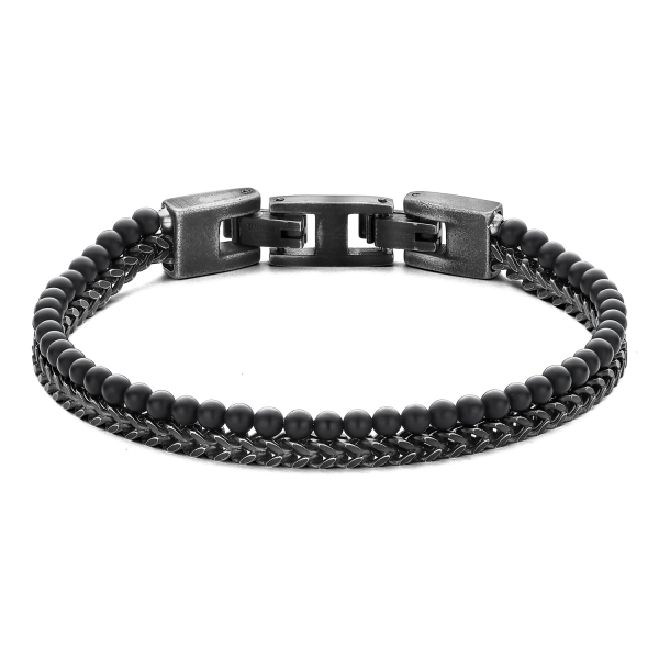 Frank 1967 Armband 2-reihig Edelstahl IPB - Achate und Fuchsschwanzkette