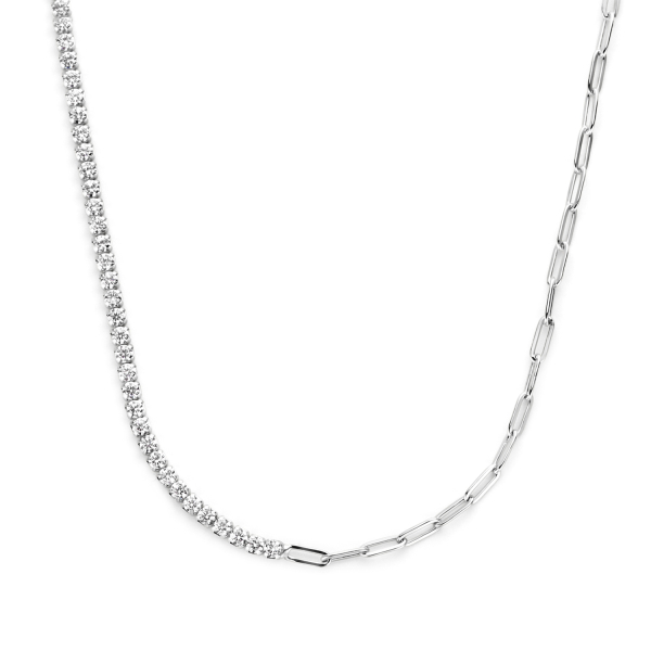 Halskette Halb Tennis Halb Anker Zirkonia Silber 925 rhodiniert - 2mm