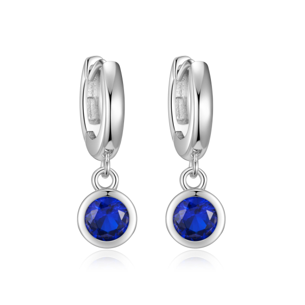 Klappcreolen mit Zirkonia Saphirblau Silber 925 rhodiniert - Anhänger 6,7mm