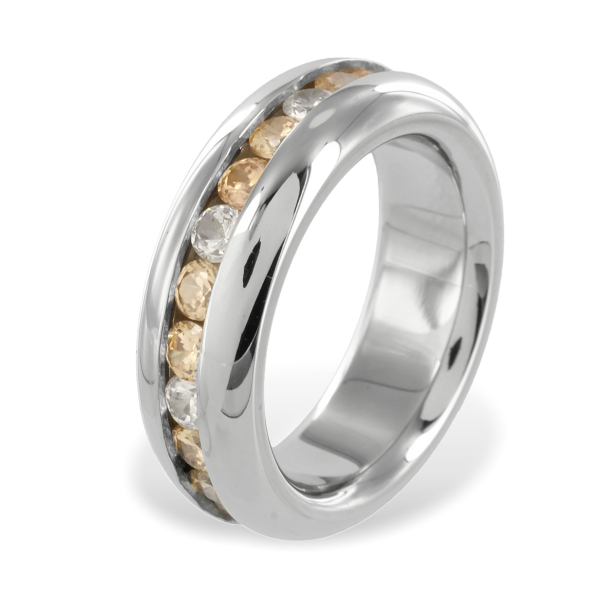 Ring Zirkonia Edelstahl - Weiß und Champagner - Kanalfassung