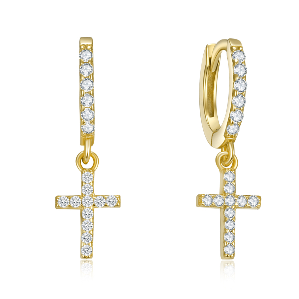 Klappcreolen mit Anhänger Kreuz Silber 925 vergoldet - 30 Zirkonia