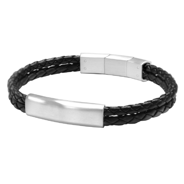 Frank 1967 Armband Echtleder Schwarz 2-reihig Edelstahl - Schild 36x10mm