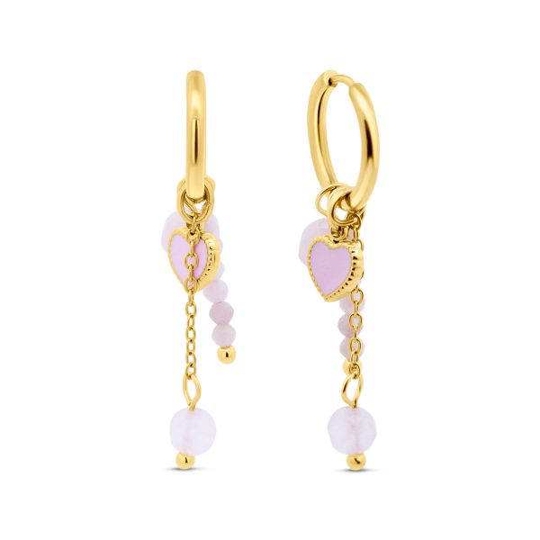 Lovebird Klappcreolen Edelstahl IPG - Behang Herz Lack pink - Opal und Jade pink