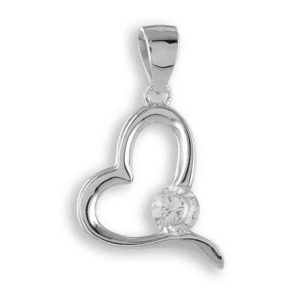 Anhänger Herz Silber 925 rhodiniert - Zirkonia 4,5mm - 15x14mm