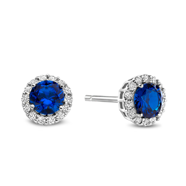 Ohrstecker mit 30 Zirkonia Silber 925 rhodiniert - Blau und Weiß