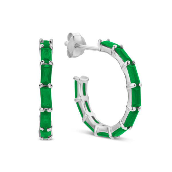 Ohrstecker Creolen Silber 925 rhodiniert - 20 Zirkonia - Smaragdgrün