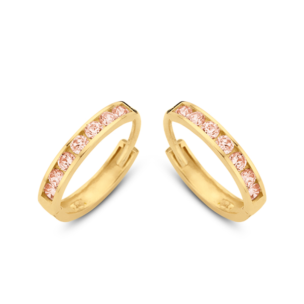 Klappcreolen Gold 585 - 14 Zirkonia champagner - Ø 11mm - 1,8mm breit