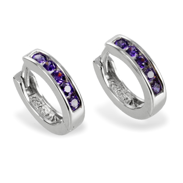 Klappcreolen Silber 925 rhodiniert - 10 Zirkonia amethystfarben - Ø 12mm