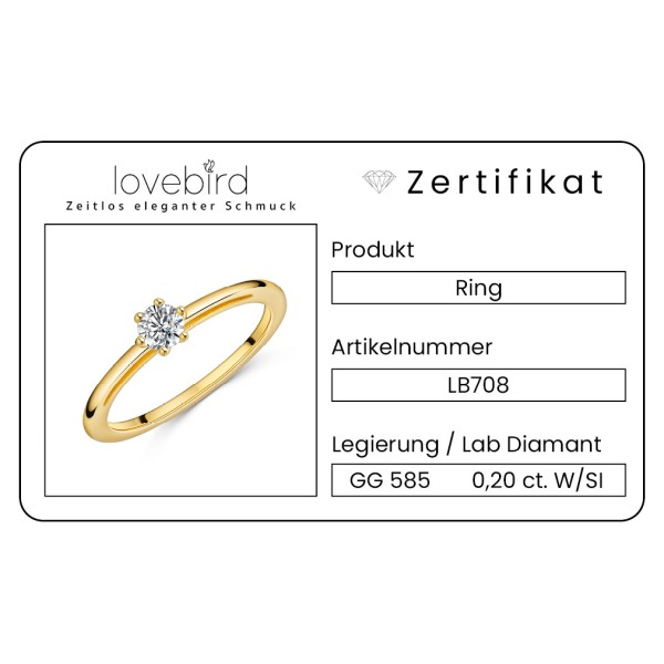 Lovebird Damenring Gelbgold 585 - Lab Grown Brillant 0,20 ct. - 6 Stotzen Fassung - Bild 3