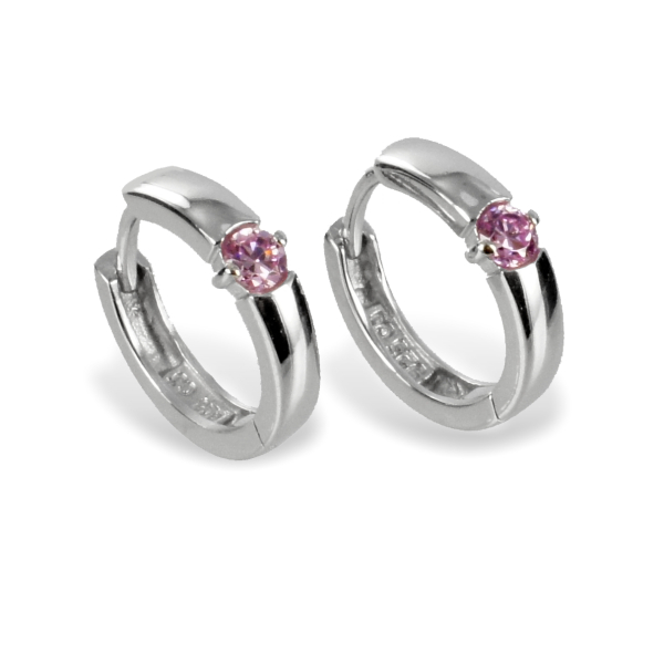 Klappcreolen Silber 925 rhodiniert - Ø 14mm - Zirkonia in Rosé