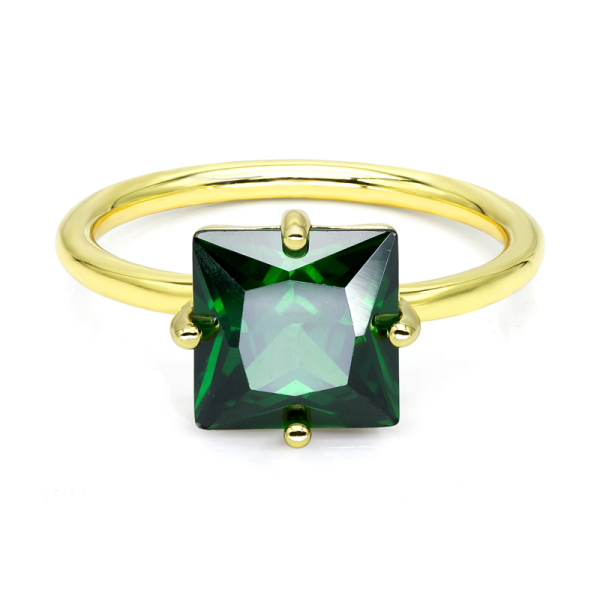 Damenring Zirkonia Smaragdgrün Silber 925 vergoldet - 8x8mm