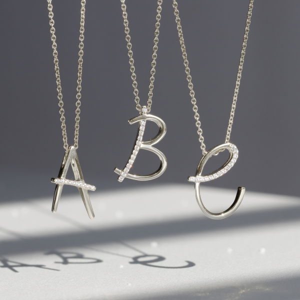 Buchstabenanhänger mit Zirkonia Silber 925 rhodiniert - 10x15mm