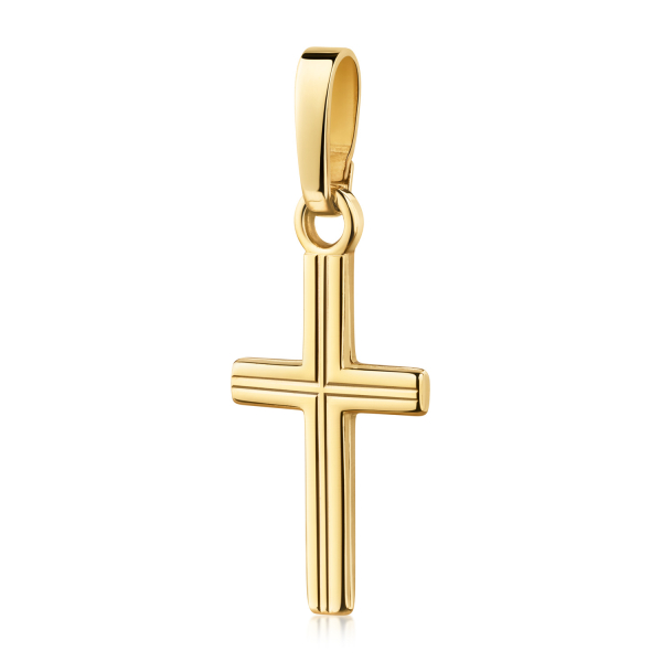 Anhänger Kreuz Gold 585 - Rillenmuster - 14,50mm