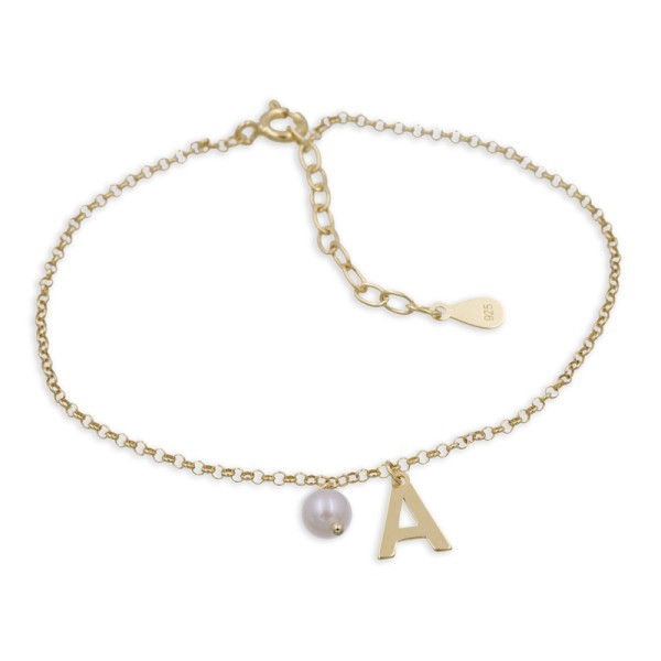 Armband Buchstabe Süßwasser-Zuchtperle Silber 925 vergoldet