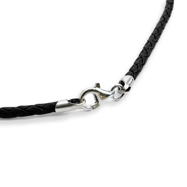 Flechtkordel Leder Silber 925 - Endkappen und Karabiner - 2,5mm