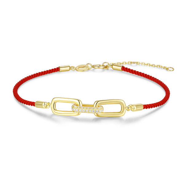 Textilarmband rot Silber 925 vergoldet - Silberelemente - Zirkonia