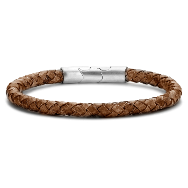 Frank 1967 Armband Echtleder Braun Geflochten Edelstahl - 6mm breit