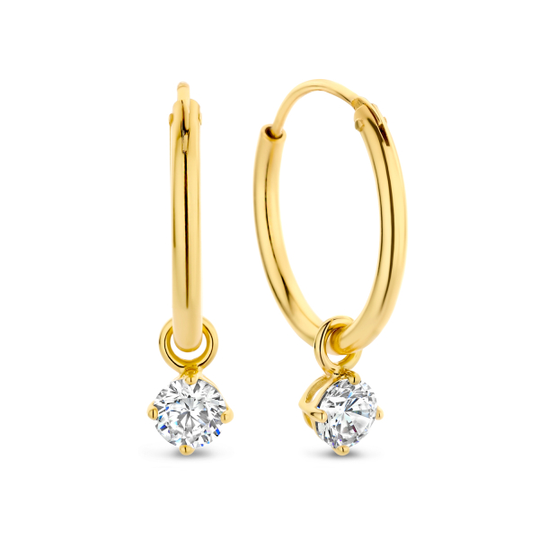 Creolen mit Zirkonia-Anhänger Weiß Silber 925 vergoldet - Zirkonia 4mm