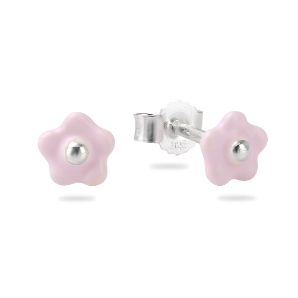 Ohrstecker Blume mit rosa Lack Silber 925 rhodiniert - Recyceltes Silber
