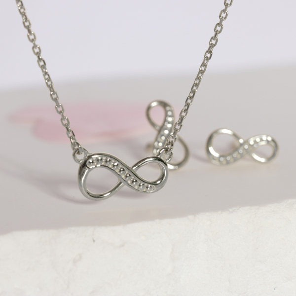 Set Collier & Ohrstecker Endless Silber 925 rhodiniert - Bild 2