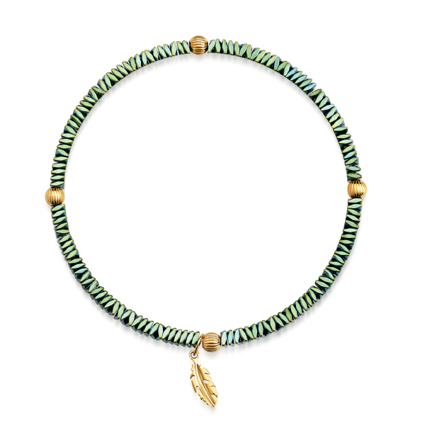 Armband Hämatit Silber 925 vergoldet - 4 Kugeln und Feder