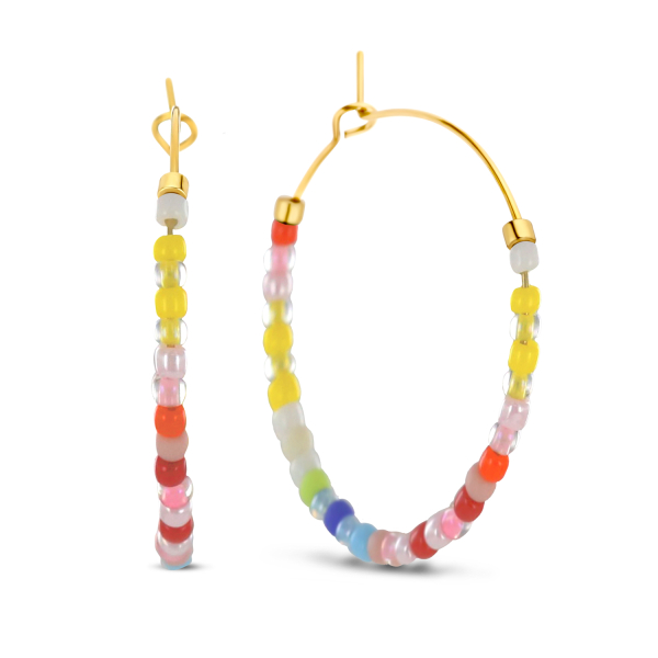 Lovebird Ohrringe Edelstahl - Glasbeads Farbenmix - 27mm