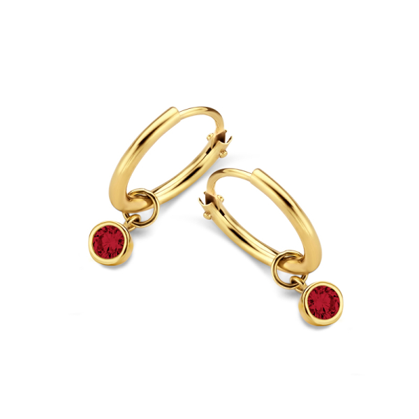 Creolen Gold 585 - 11mm - Zirkonia Rot 3mm