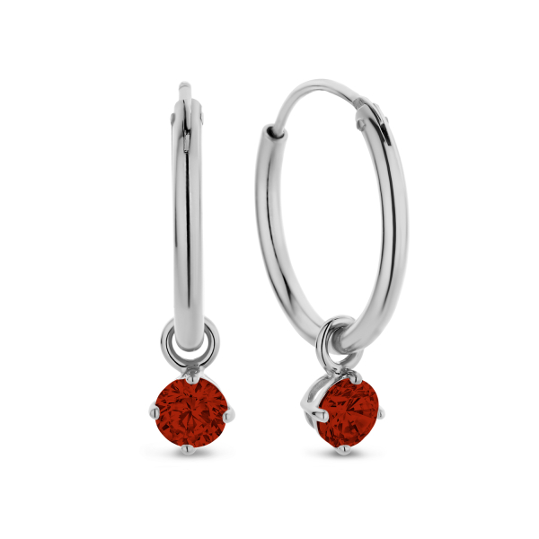 Creolen mit Zirkonia-Anhänger Rot Silber 925 rhodiniert - Zirkonia 4mm