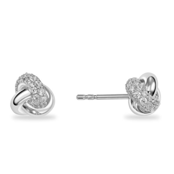 Ohrstecker Knoten Silber 925 rhodiniert - 58 Zirkonia - 7,5x7,9mm