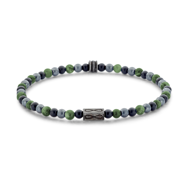 Frank 1967 Armband Edelstahl IPB - Grüner Achat, Hämatit und schwarzer Achat 4mm