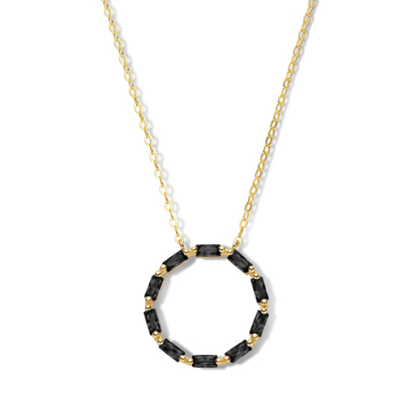 Collier Kreis Silber 925 vergoldet - 10 schwarze Zirkonia im Baguetteschliff