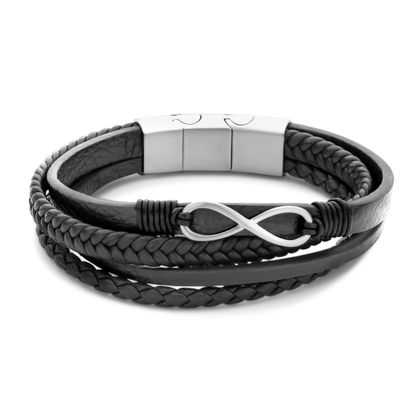 Frank 1967 Armband Echtleder Schwarz 4-reihig Edelstahl - Infinity