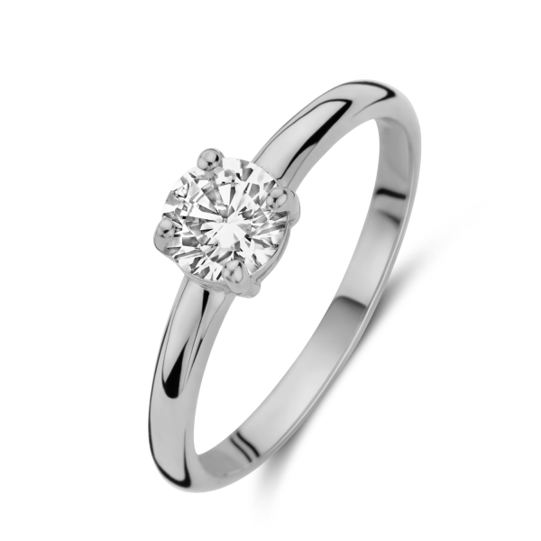 Damenring Weißgold 585 - Zirkonia 5,0mm - 4 Stotzen