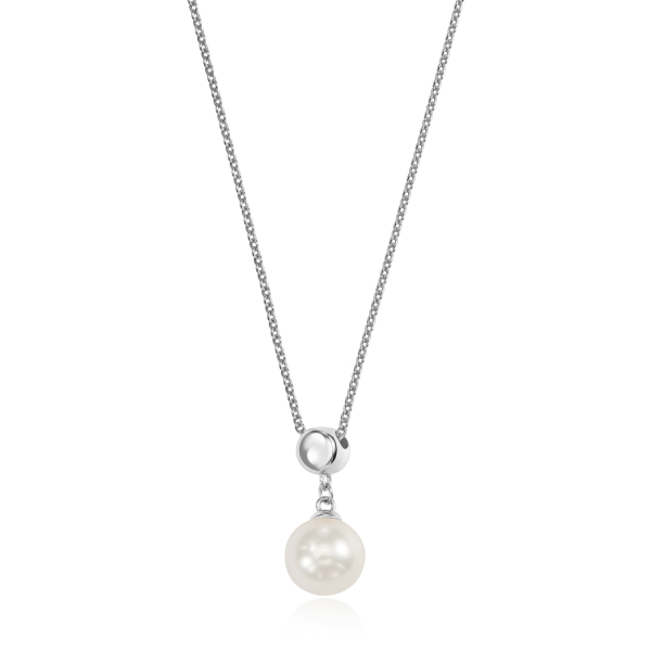 Collier mit Süßwasser-Zuchtperle Silber 925 rhodiniert - 7,5-8mm - Ankerkette - Bild 2