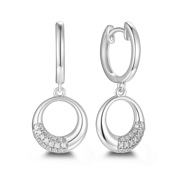 Klappcreolen mit Behang Zirkonia Silber 925 rhodiniert - Behang 12mm