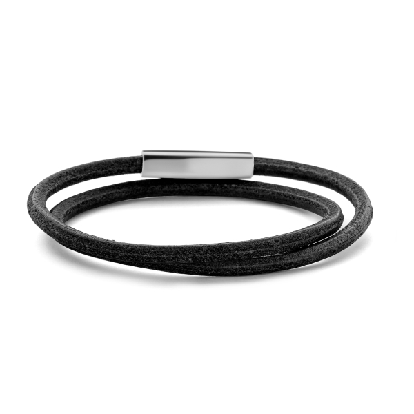Frank 1967 Armband Echtleder Schwarz 2-reihig Edelstahl - 4mm