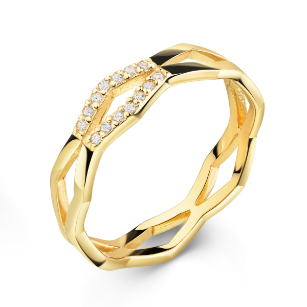 Ring Silber 925 vergoldet - 14 Zirkonia - Hochglanz