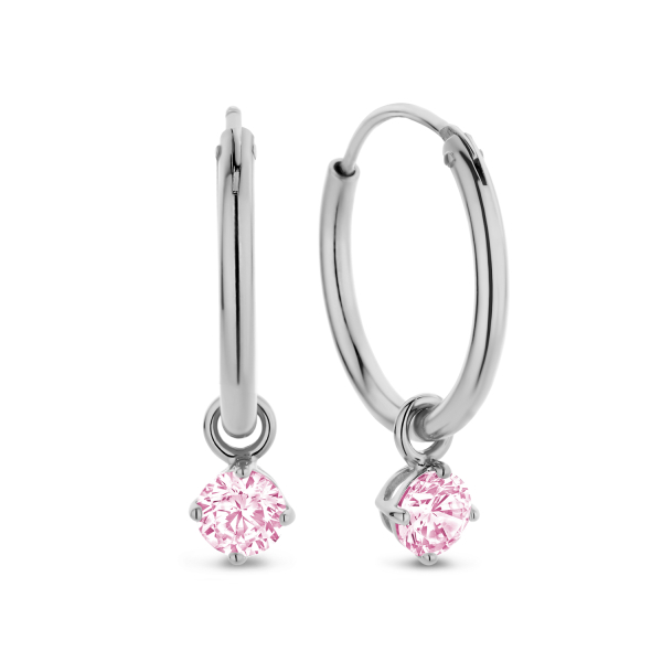 Creolen mit Zirkonia-Anhänger Pink Silber 925 rhodiniert - Zirkonia 4mm