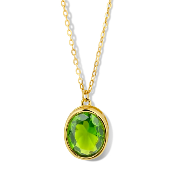 Collier mit Zirkonia grün oval Silber 925 vergoldet - 10x12mm